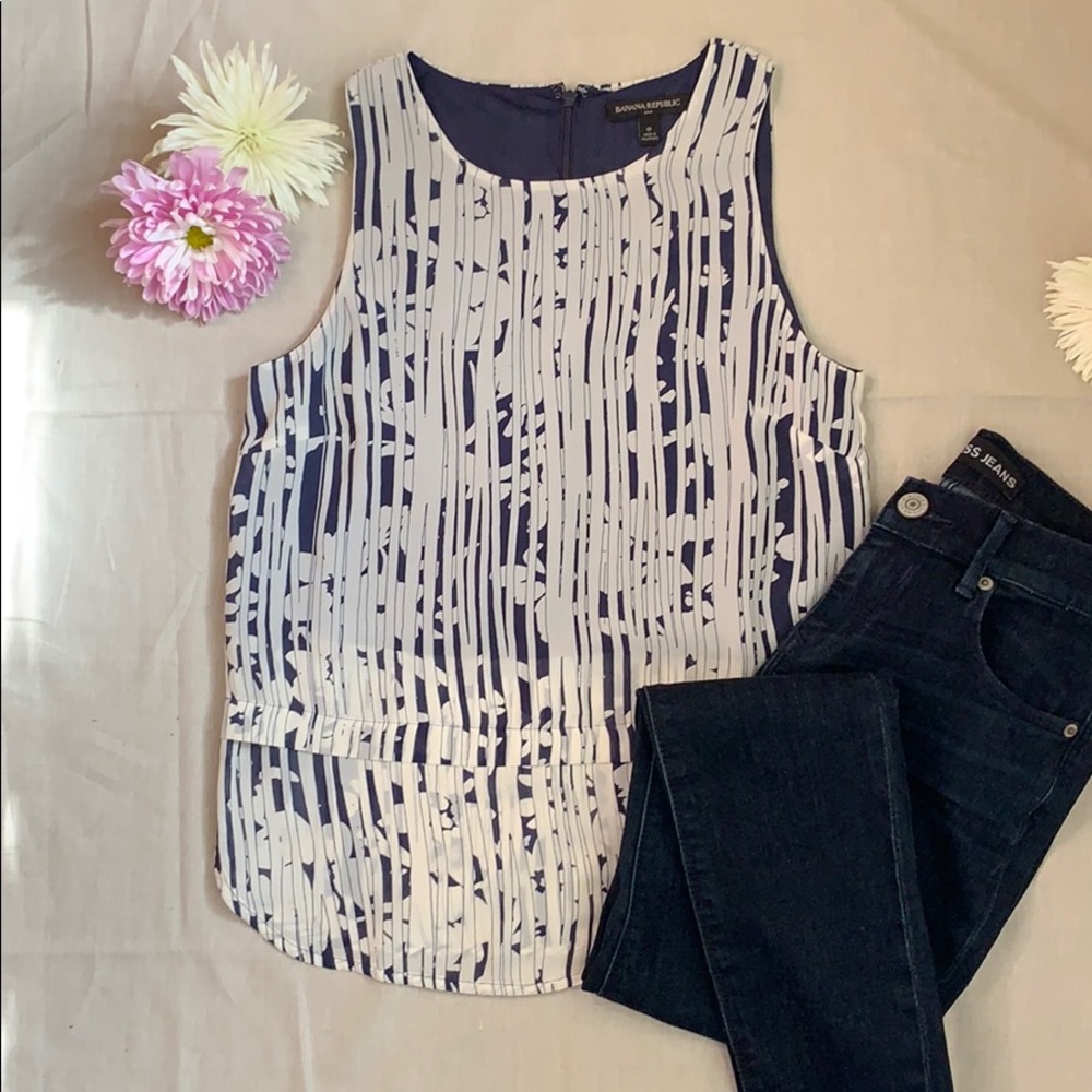 Banana Republic Navy Tiered Sleeveless Tank Blouse